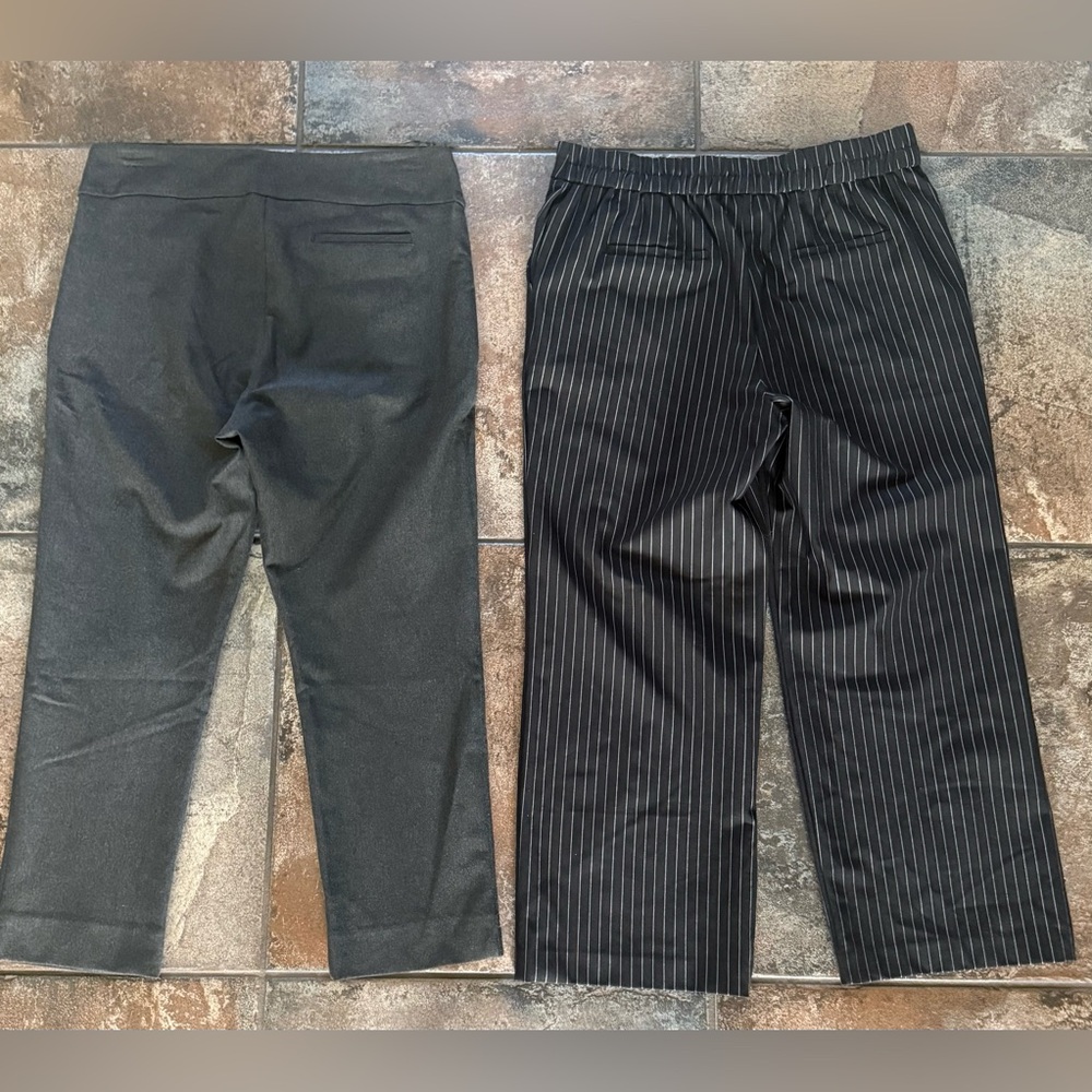 Petite Principle 2 Pair of Gray and Black Pinstripe Stretchy Trousers - Picture 5 of 5